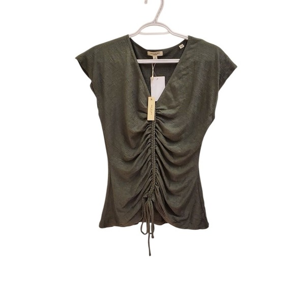 Max Studio London  Green Cap Sleeve Ruched Blouse - Picture 2 of 9
